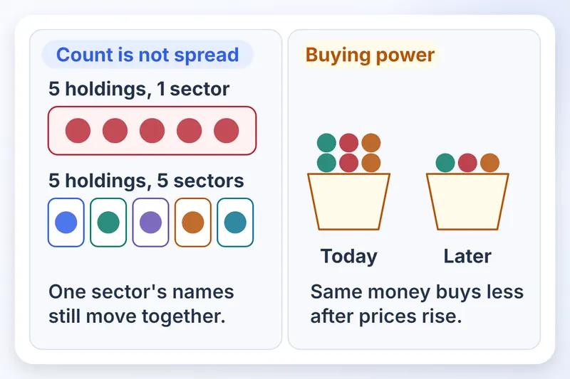 1 sector ke 5 holdings, 5 sectors ke saath, aur baad mein same paisa chhoti tokri khareedta hai.